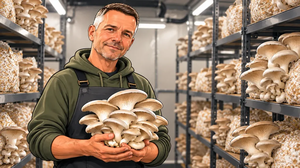 Scott from Twisted Stem in the mushroom fruiting room